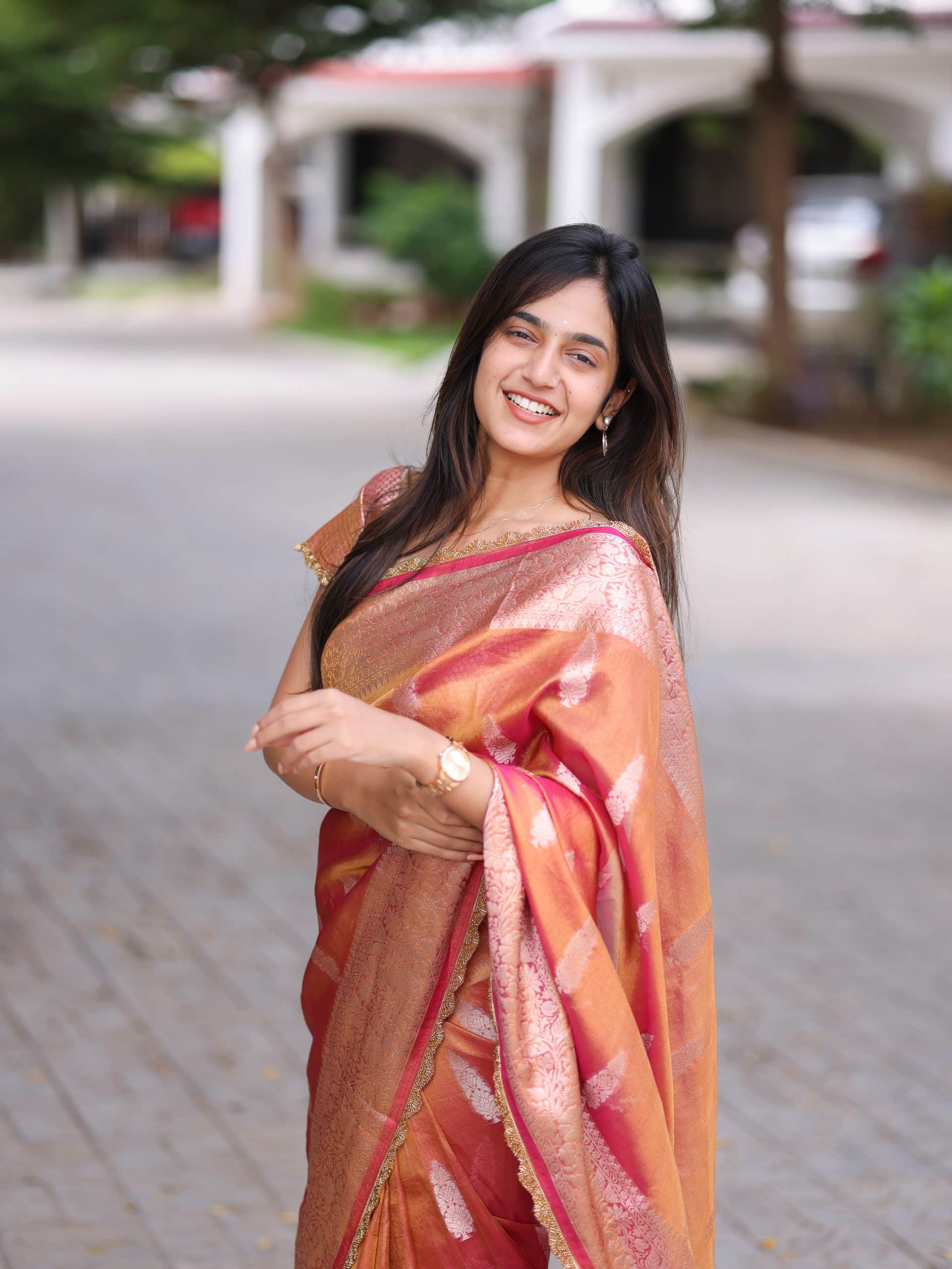 TISSUE JHANVI-RANIPINK DUAL TONE SAREE - Image 14